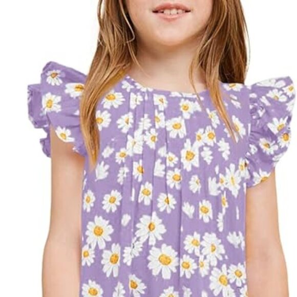 Girls Floral Sundress Ruffle Sleeveless Casual Crewneck Summer Holiday Dresses - Picture 3 of 13